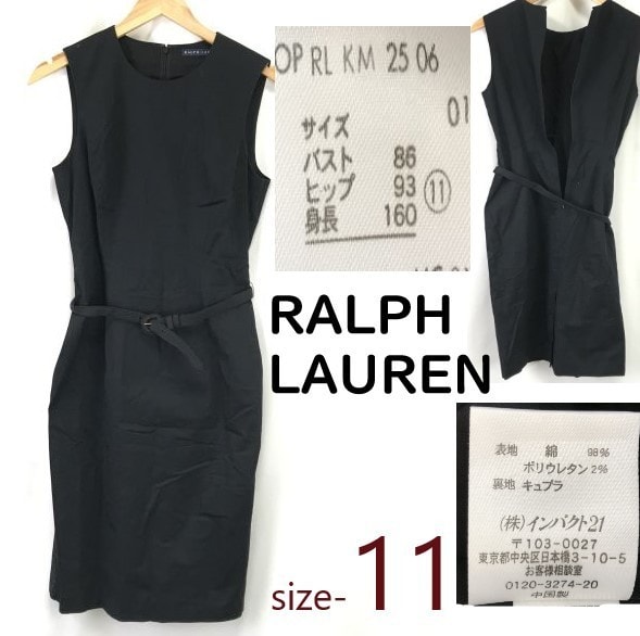 正規代理店タグ★ラルフローレン/RALPH LAUREN★ウエストベルト付き/春夏ノースリーブワンピース【11/黒】膝丈/フォーマル/dress◆cBH636-r