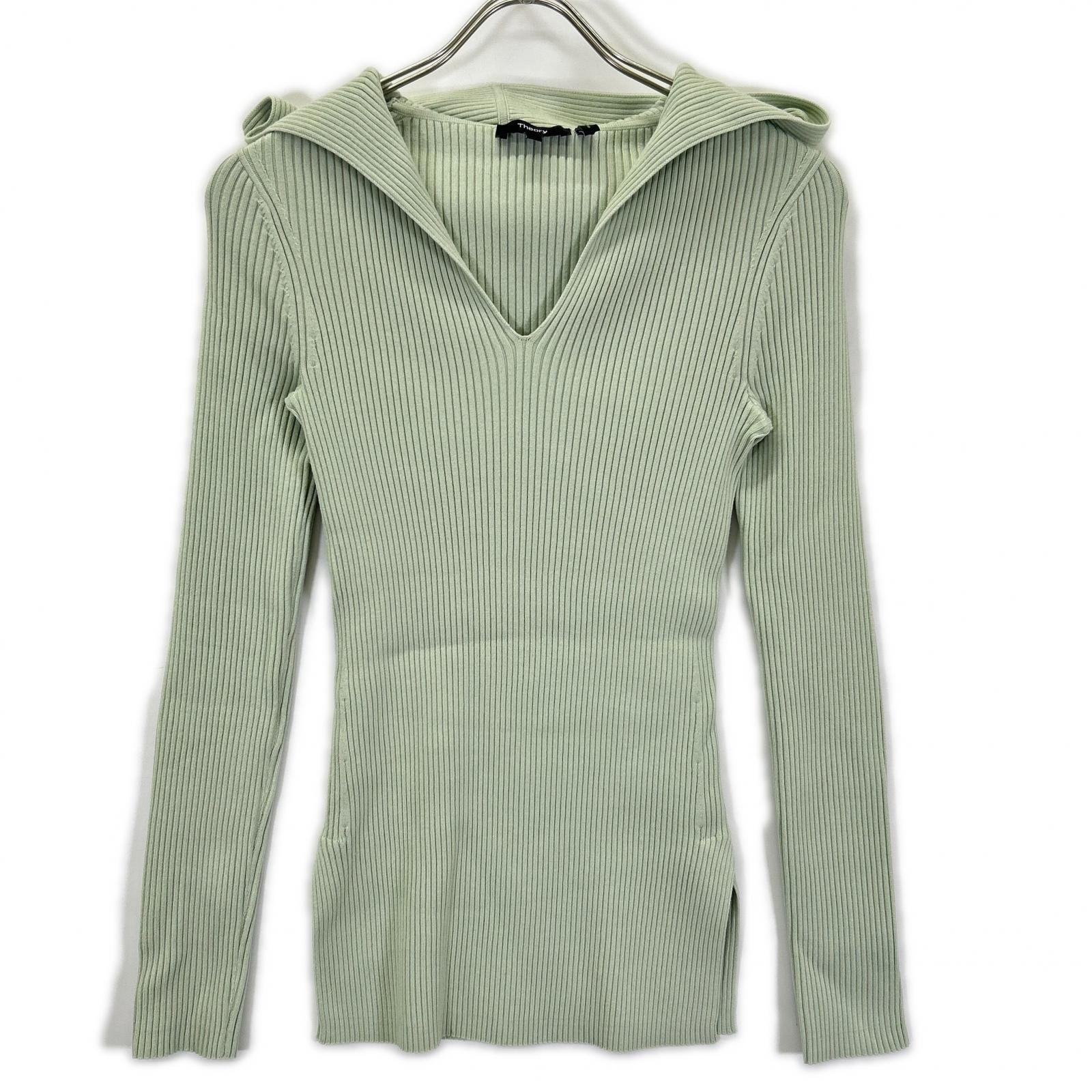 セオリー 26SS ミントグリーン LIGHT BILEN RIB HOODIE ニットトップス P