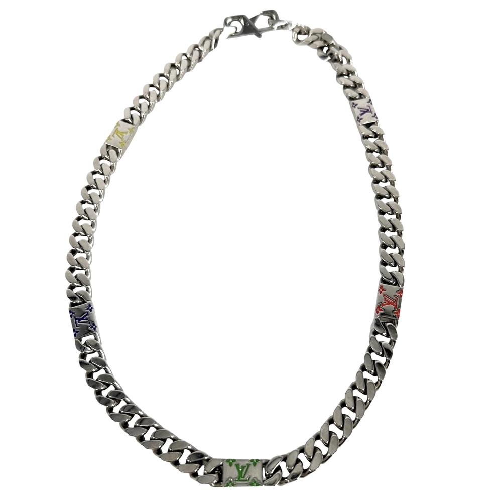 LOUIS VUITTON ルイヴィトン ネックレス LVモザイク アクセサリー チェーン    M01532 シルバー マルチカラー メンズ 約106.7g【中古品】