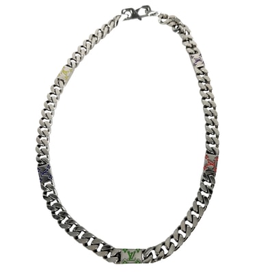 LOUIS VUITTON ルイヴィトン ネックレス LVモザイク アクセサリー チェーン M01532 シルバー マルチカラー メンズ 約106.7g【中古品】