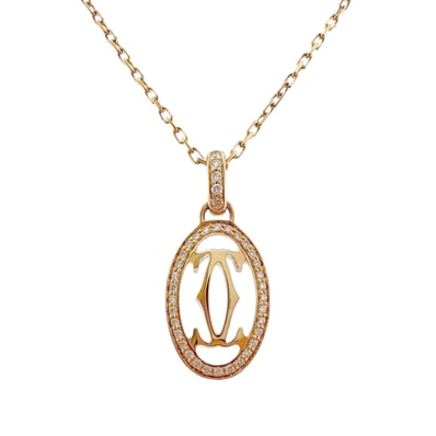 カルティエ ドゥーブルC ネックレス 18金 K18ピンクゴールド ダイヤモンド レディース CARTIER 中古