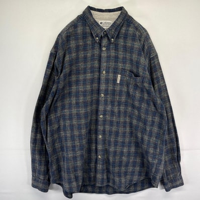 古着 コロンビア Columbia 長袖シャツ ボタンダウン ワンポイントロゴ ネルシャツ アウトドア 2XL ブルー系 チェック メンズ