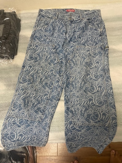 Supreme Script Jacquard Double Knee Denim Painter Pant "Washed Blue"
