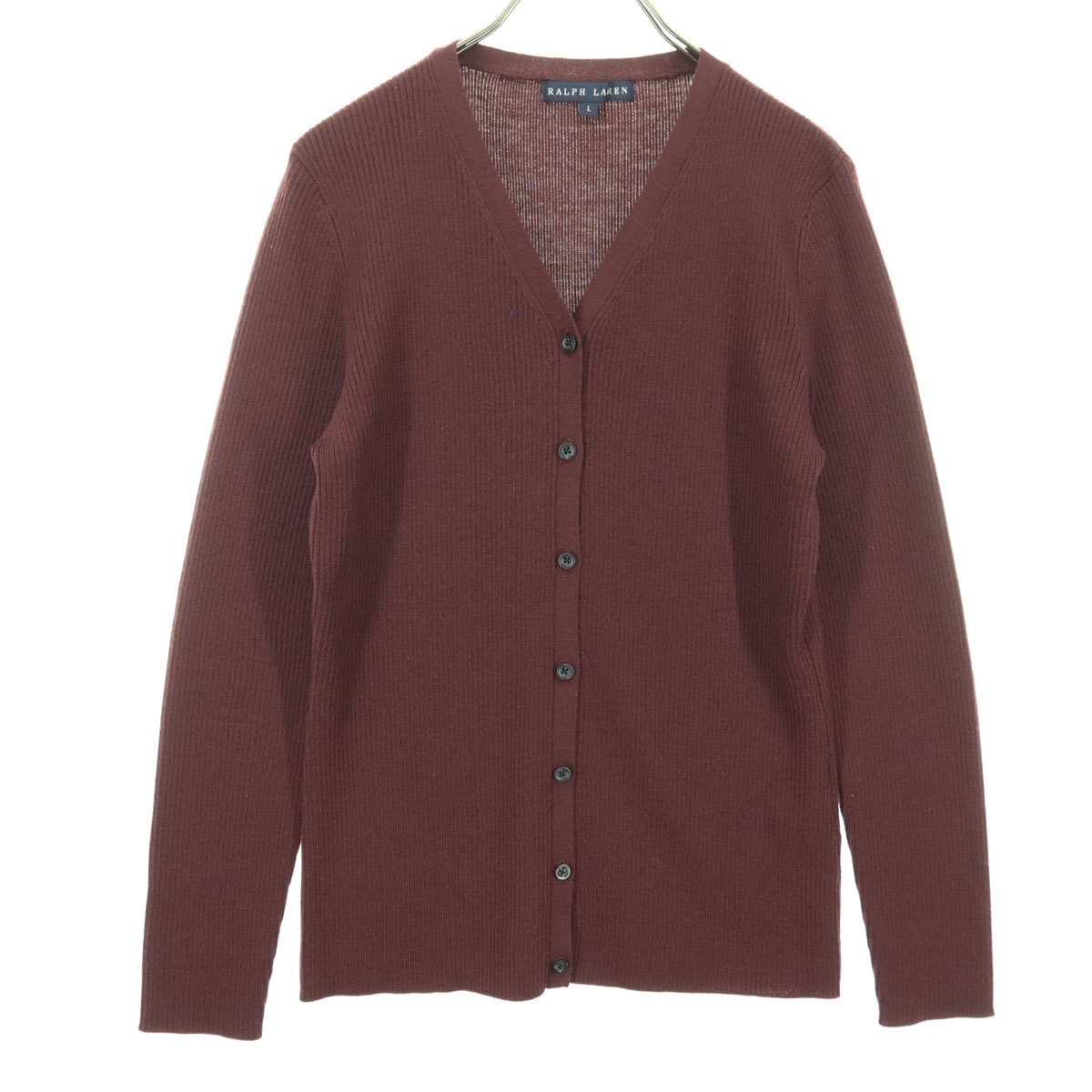 RALPH LAUREN ラルフローレン 長袖 ウール ニットカーディガン L ワインレッド系