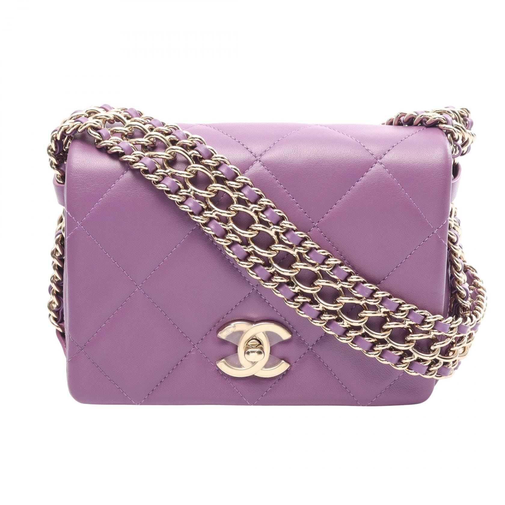 シャネル CHANEL マトラッセ スモールフラップ ショルダーバッグ バッグ ラムスキン(羊革) レディース パープル系 【中古】