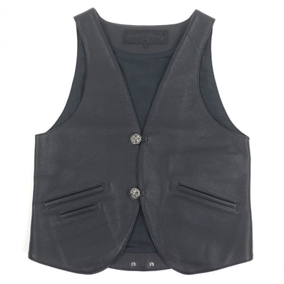 Chrome Hearts Cross Ball Button Leather Vest "Silver/Black"