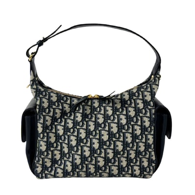 クリスチャンディオール Christian Dior ハンドバッグ ショルダーバッグ オブリーク キャンバス/レザー ネイビー レディース【中古】 z11161