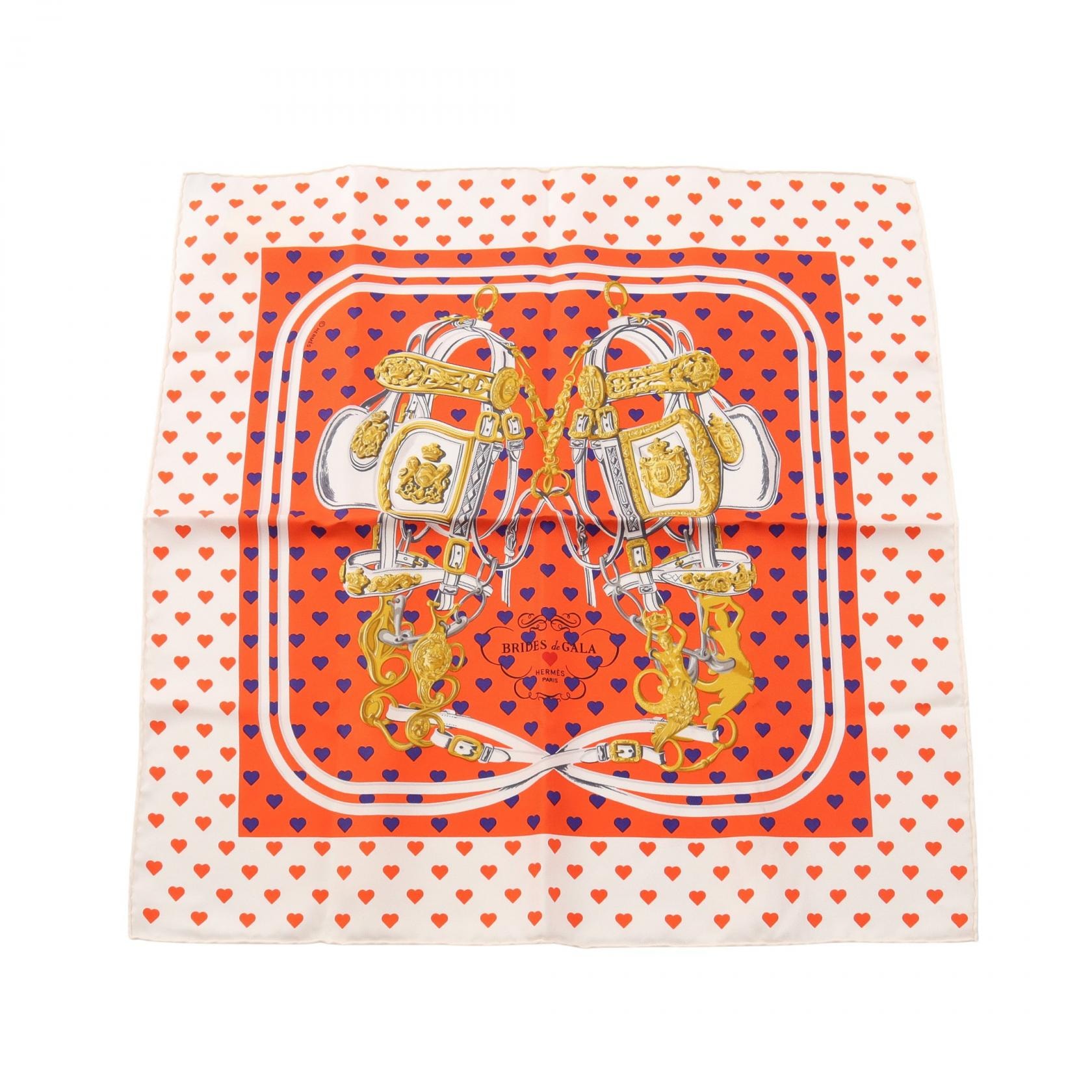 エルメス HERMES プチカレ カレ45 Brides de Gala Love スカーフ 衣料品 シルク シルク オレンジ レディース オレンジ系 / ホワイト系 / マルチカラー 【中古】
