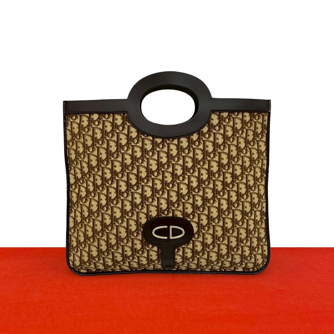 Christian Dior ディオール トロッター 柄 CD ロゴ 金具 キャンバス レザー ハンドバッグ ブラウン
 34270