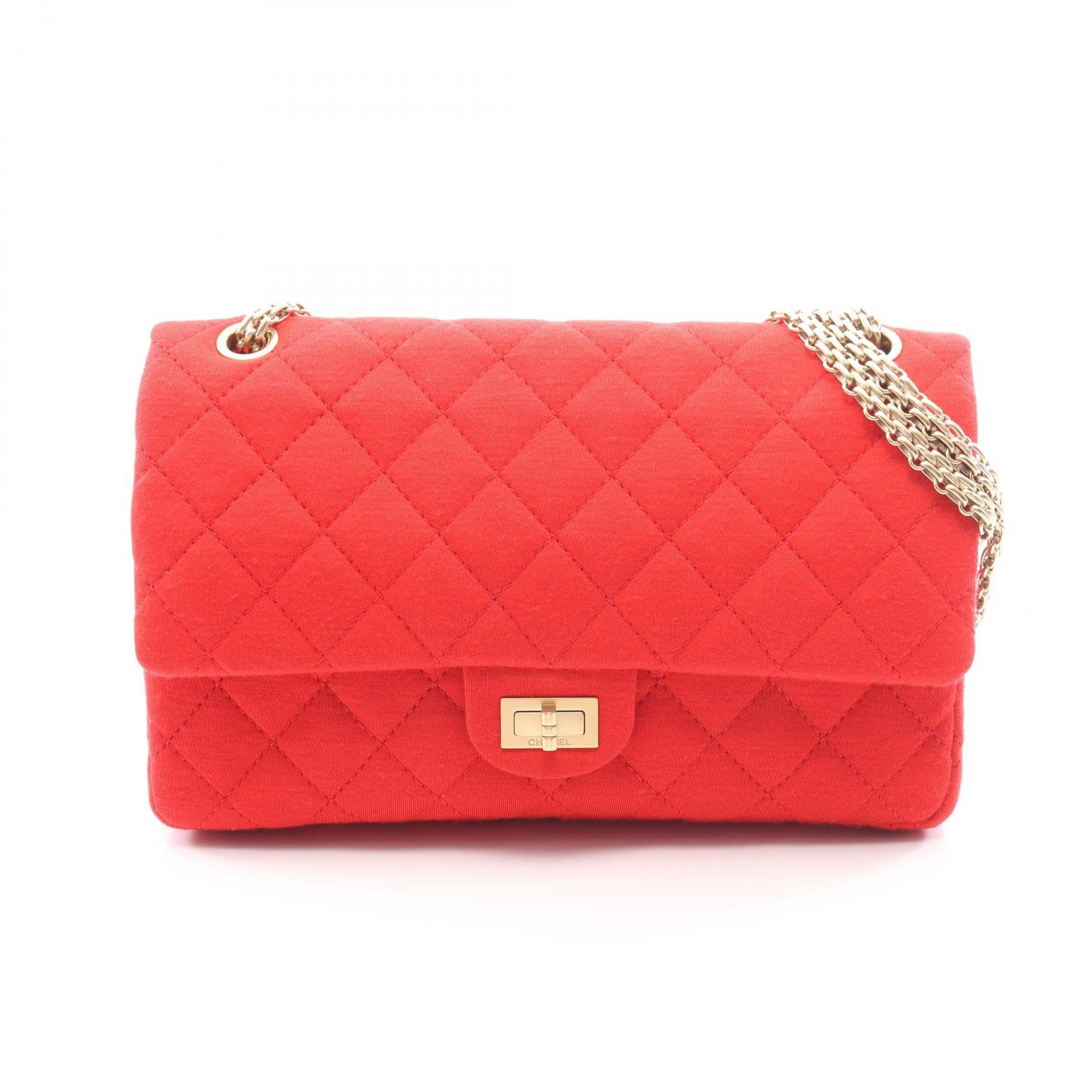 シャネル CHANEL 2.55 マトラッセ Wフラップ ショルダーバッグ バッグ コットンジャージ レディース レッド系 【中古】