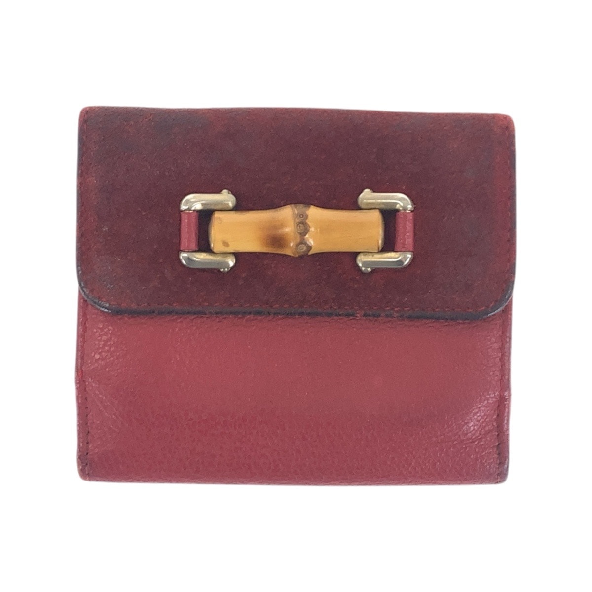 GUCCI グッチ ヴィンテージ バンブー レッド ピンク ゴールド金具 レザー バンブー/ 折り財布 コンパクトウォレット 506256 【中古】