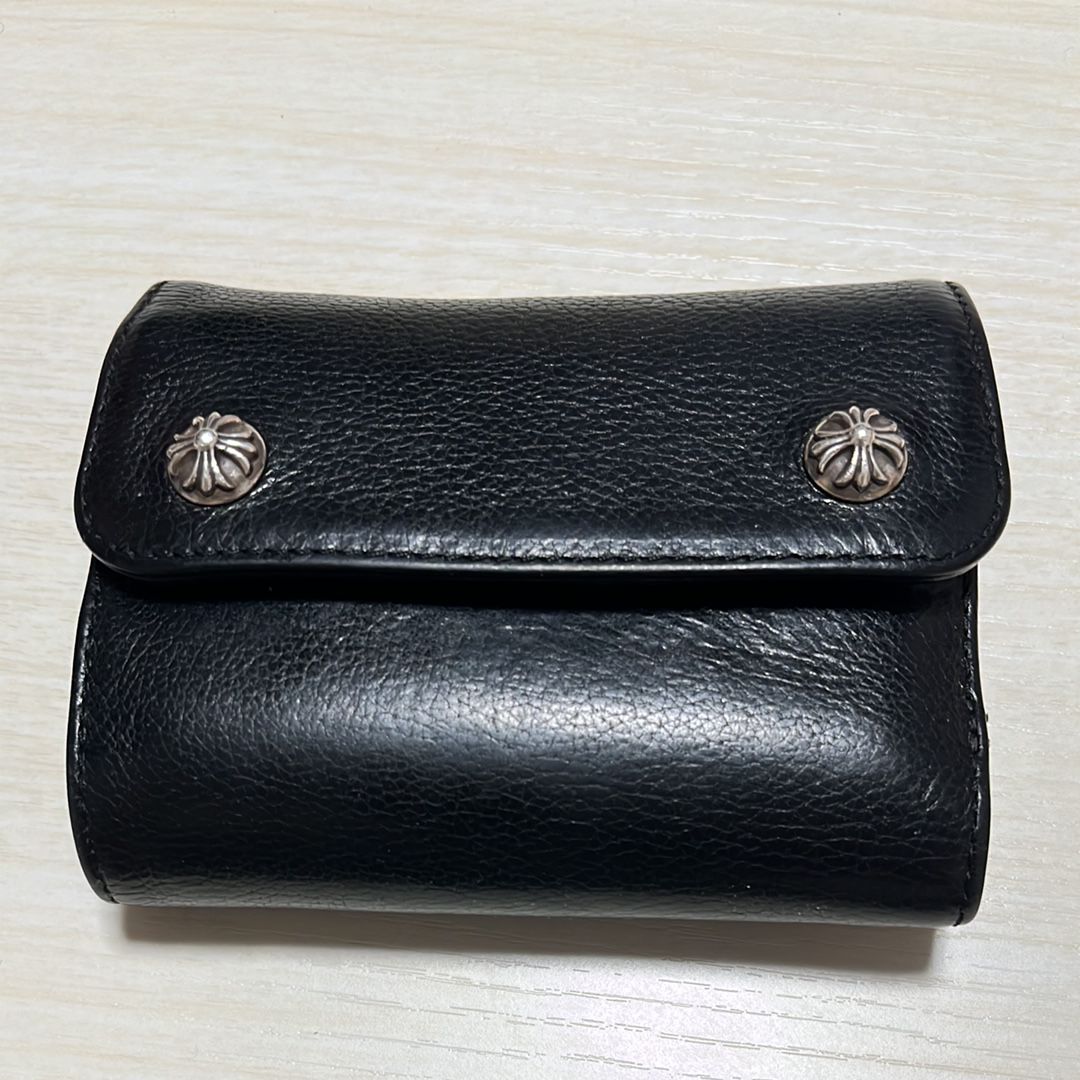 Chrome Hearts Wave Mini Cross Ball Button Leather Wallet "Black/Silver"
