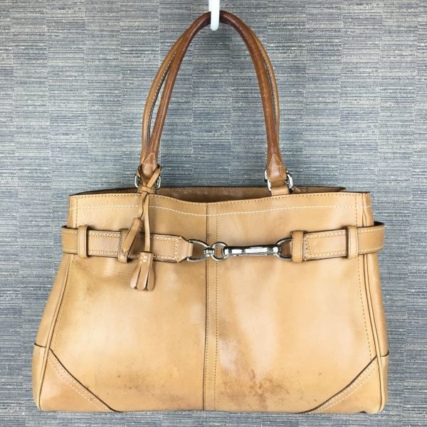 COACH/コーチ レザー ハンド/トートバッグ 茶 タッセル付き 管NO.B23-3