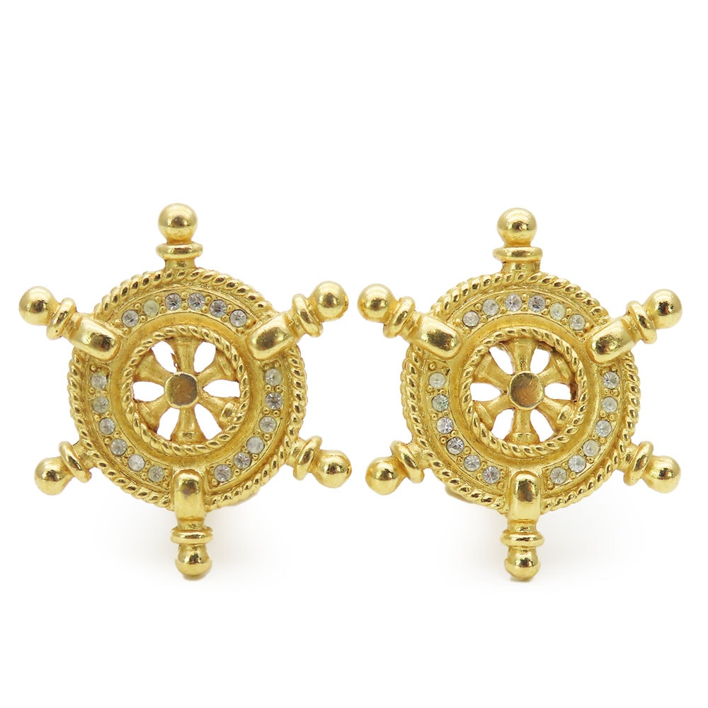 【中古】 クリスチャンディオール イヤリング マリン メタル ラインストーン ゴールド 舵輪 メッキ アクセサリー レディース 女性 Christian Dior