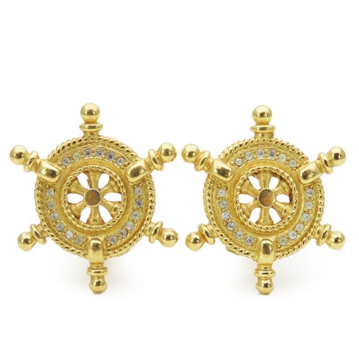 【中古】 クリスチャンディオール イヤリング マリン メタル ラインストーン ゴールド 舵輪 メッキ アクセサリー レディース 女性 Christian Dior