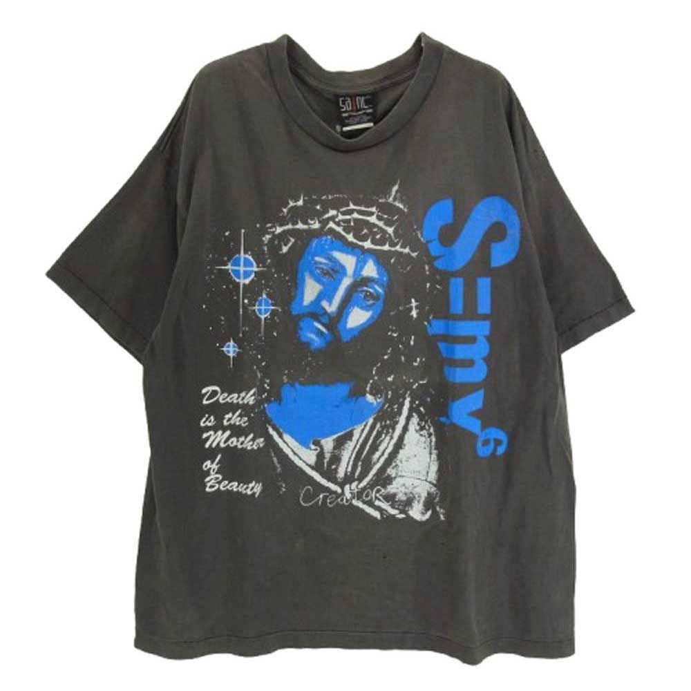 SAINT MICHAEL セントマイケル Tシャツ 23SS SM-S23-0000-011 SS TEE DEATH IS MTHR ヴィンテージ加工 クルーネック 半袖 Tシャツ チャコール系 XL【中古】