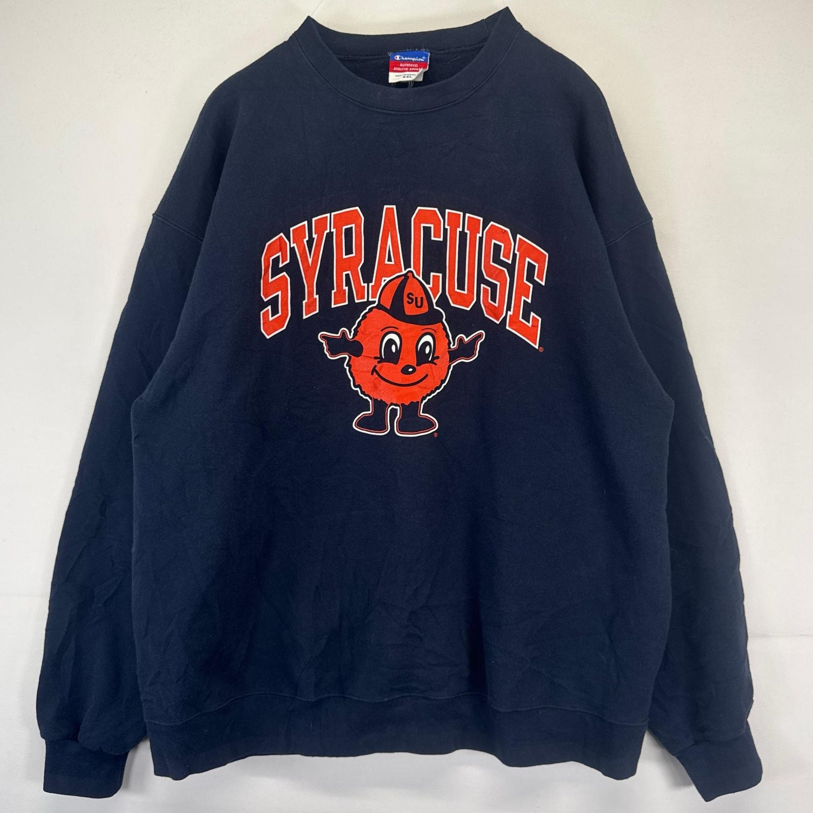古着 チャンピオン Champion スウェット ロゴ 刺繍 プリント カレッジ トレーナー キャラクター 大きいサイズ 2XL  ネイビー系 メンズ