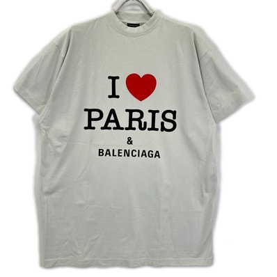 バレンシアガ 24年 787349 ライトグレー I LOVE PARIS Tシャツ L