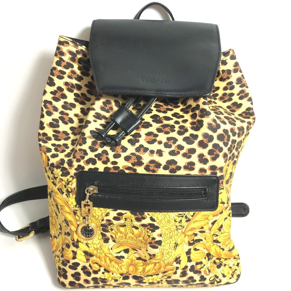 ヴェルサーチ VERSACE レオパード 豹 ヒョウ ヴィンテージ バックパック カバン リュックサック PVC イエロー