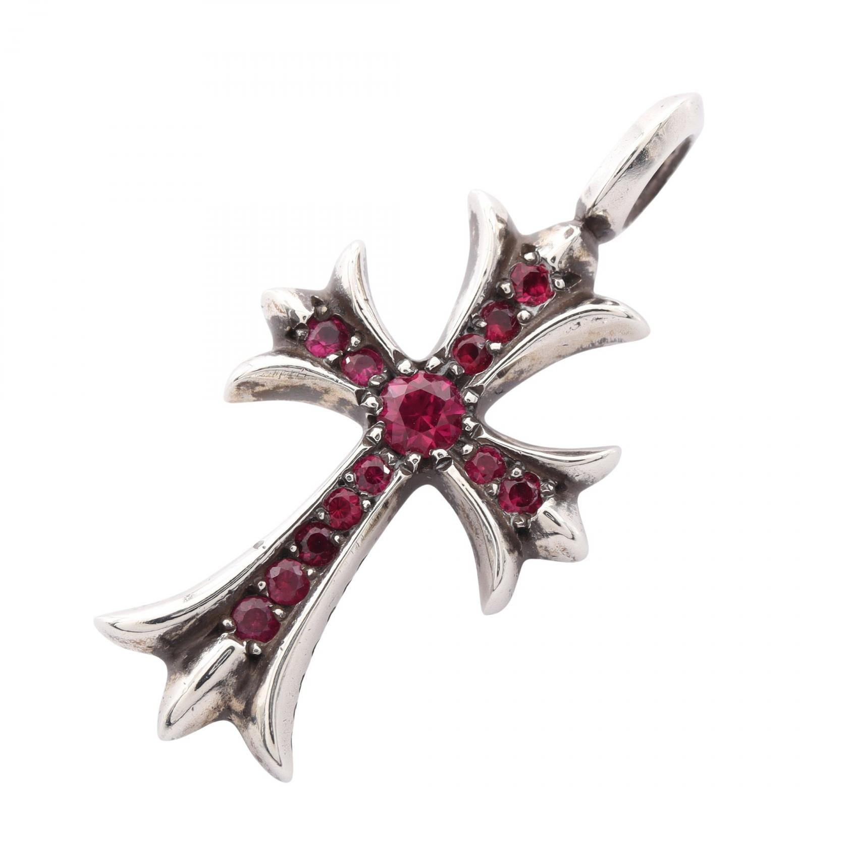 クロムハーツ CHROME HEARTS タイニー CHクロス ペンダントトップ ジュエリー シルバー925 ルビー メンズ シルバー系 / ピンク系 【中古】