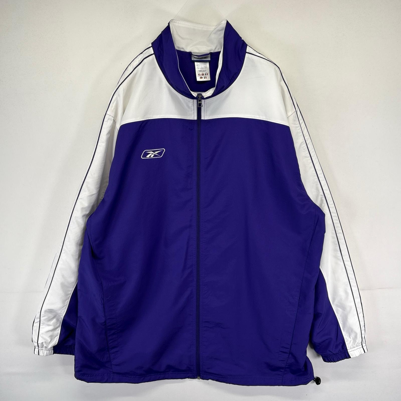 古着 リーボック Reebok ジャケット フルジップ ワンポイント刺繍ロゴ 大きいサイズ 2XL パープル系 メンズ