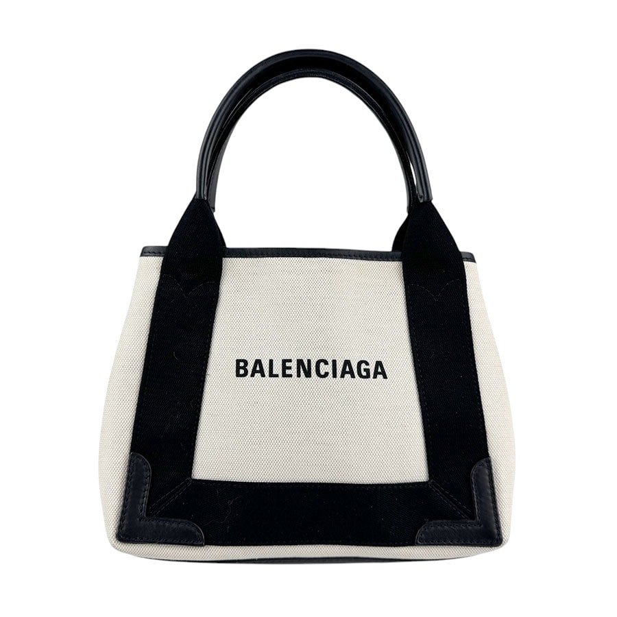 バレンシアガ BALENCIAGA ハンドバッグ ネイビーカバスXS キャンバス/レザー アイボリー/ブラック レディース【中古】 z4042