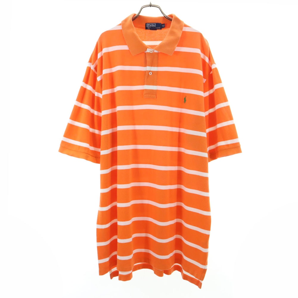 Polo by Ralph Lauren ポロバイラルフローレン ボーダー柄 半袖 ロング ポロシャツ 2XLT TALL オレンジ ビッグサイズ 鹿の子