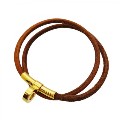 ★SALE【6jcb0650】エルメス ブレスレット ドゥーブルケリー GPメッキ レザー ゴールド ブラウン【中古】レディース