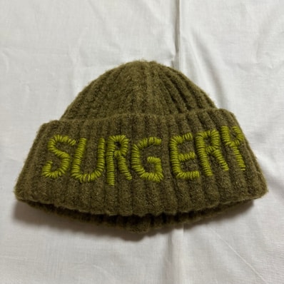 SURGERY hand stitch embroidery logo beanie "OLIVE"