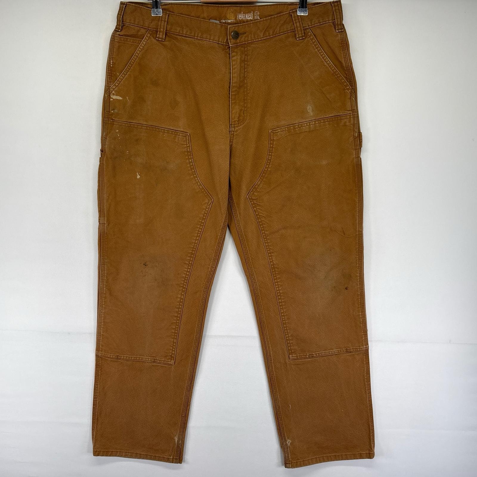 古着 カーハート Carhartt ダック パンツ ペインターパンツ ハンマーループ スパナポケット ダブルニー W38 L32  ブラウン系 メンズ