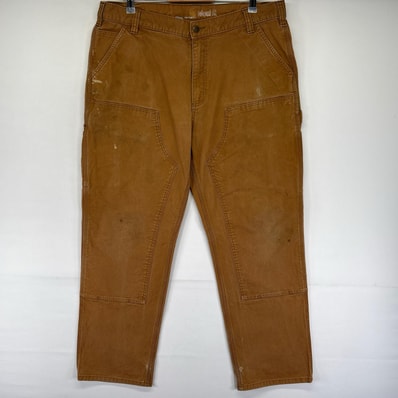 古着 カーハート Carhartt ダック パンツ ペインターパンツ ハンマーループ スパナポケット ダブルニー W38 L32 ブラウン系 メンズ