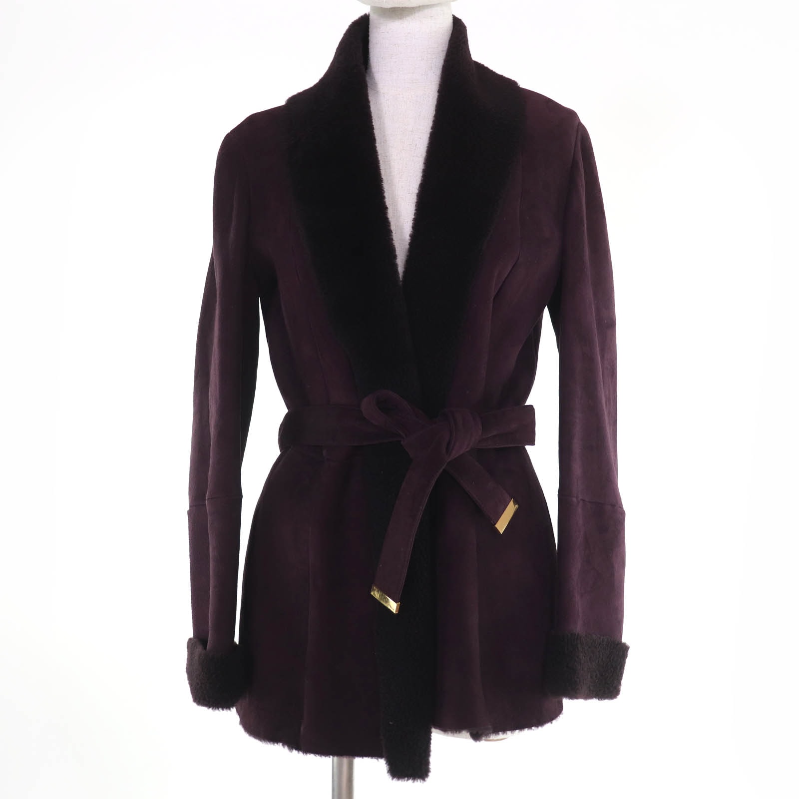 良品 グッチ ムートンコート パープル レディース 42 325349