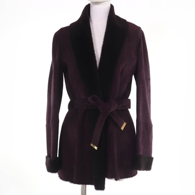 良品 グッチ ムートンコート パープル レディース 42 325349