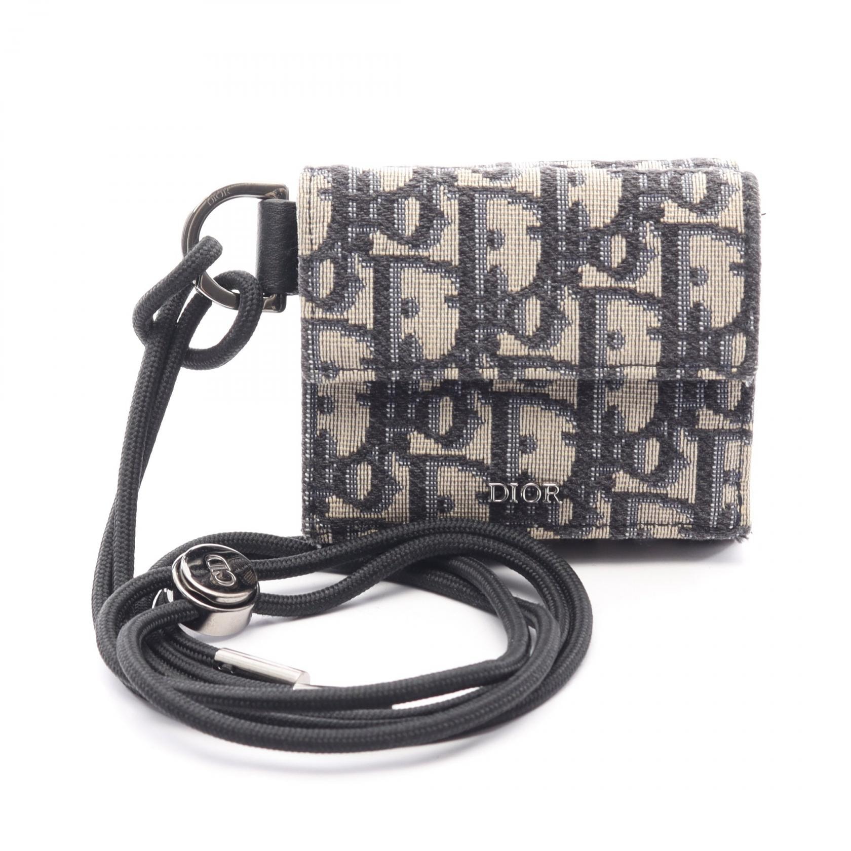 ディオール Dior オブリーク ジャガード 三つ折り財布 財布 キャンバス レディース ベージュ系 / ネイビー系 【中古】