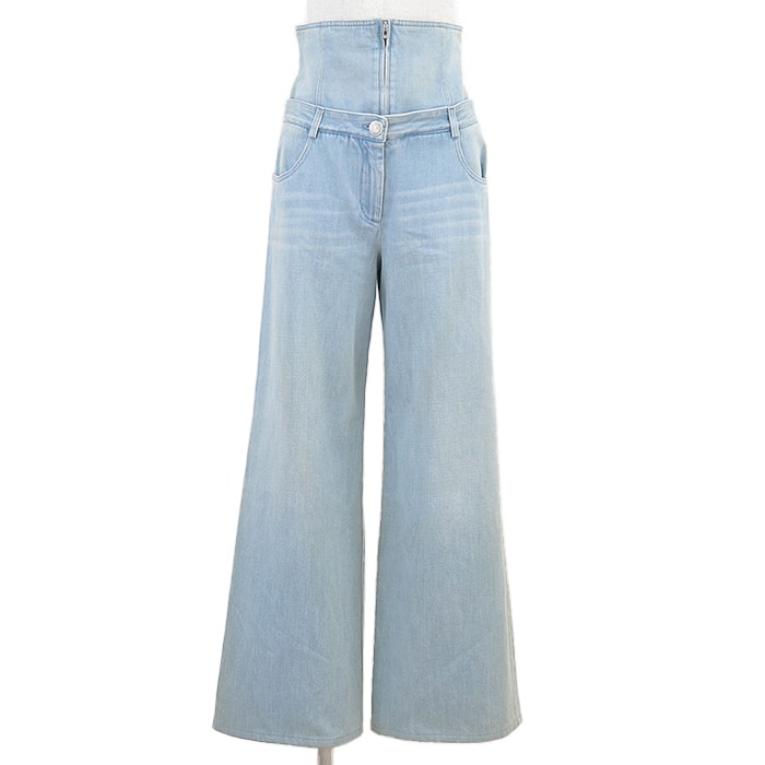 シャネル デニム ハイウエスト バギー パンツ レディース ライトインディゴ 36 CHANEL
