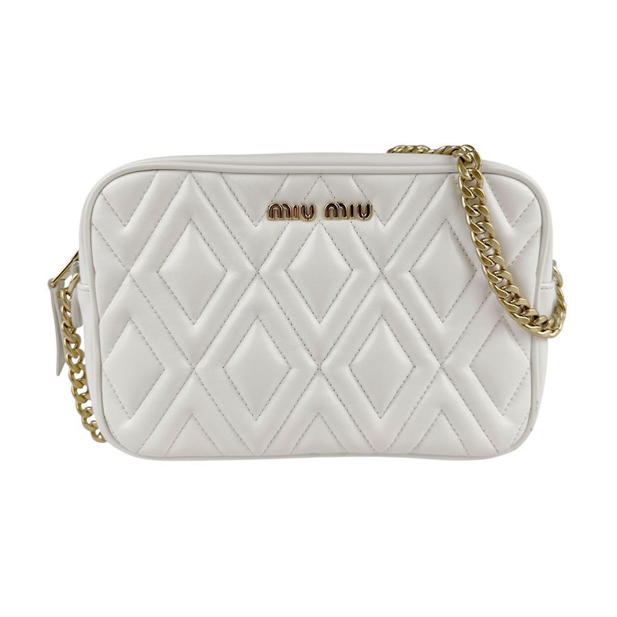 ミュウミュウ MIUMIU ショルダーバッグ レザー/メタル オフホワイト/ゴールド レディース【中古】 z6901