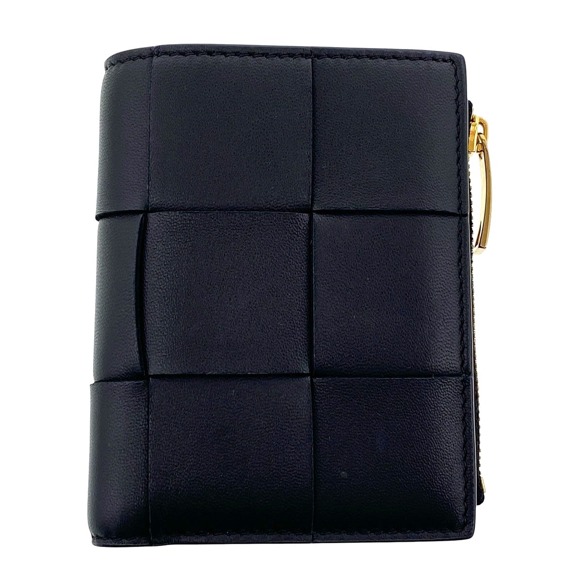 BOTTEGAVENETA ボッテガヴェネタ マキシイントレチャート コンパクト ウォレット 二つ折り財布 706010 レザー ブラック レディース【中古】