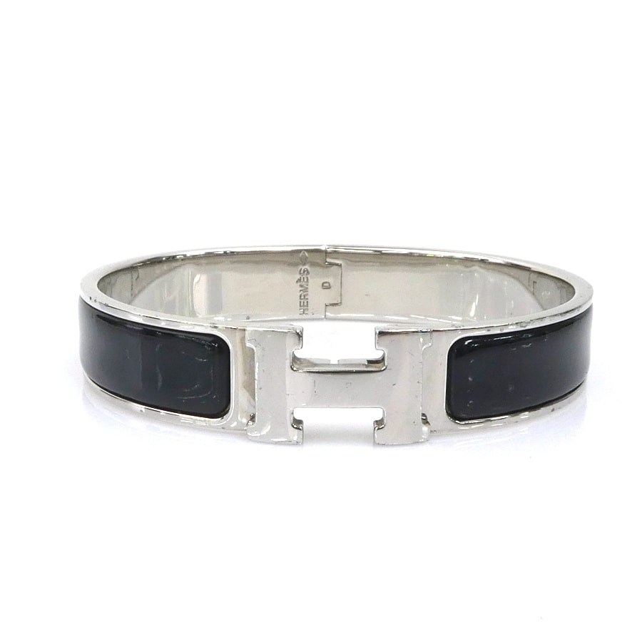 エルメス HERMES バングル ブレスレット クリッククラックH メタル/エナメル シルバー/ブラック レディース【中古】 e62178a