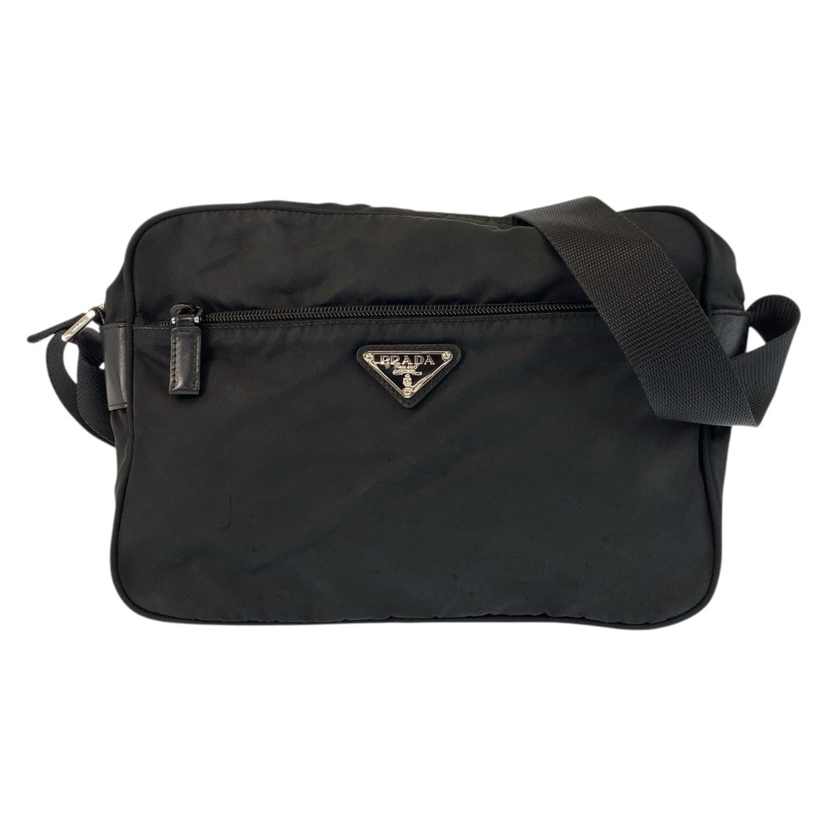 PRADA プラダ テスート 三角ロゴプレート ブラック 黒 シルバー金具 ナイロン ショルダーバッグ ポシェット 601293 【中古】