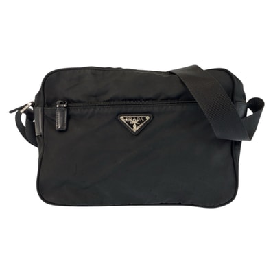 PRADA プラダ テスート 三角ロゴプレート ブラック 黒 シルバー金具 ナイロン ショルダーバッグ ポシェット 601293 【中古】