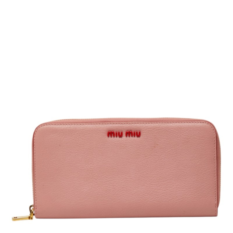 ミュウミュウ ラウンドファスナー 長財布 5ML506 ピンク マドラスレザー レディース MIUMIU 中古