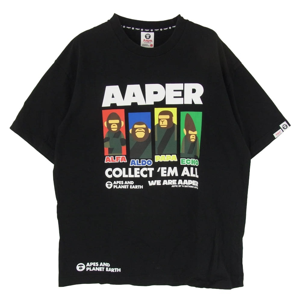 A BATHING APE アベイシングエイプ Tシャツ aaptem0601xxe AAPER ソルジャー プリント 半袖 Tシャツ ブラック系 L【中古】