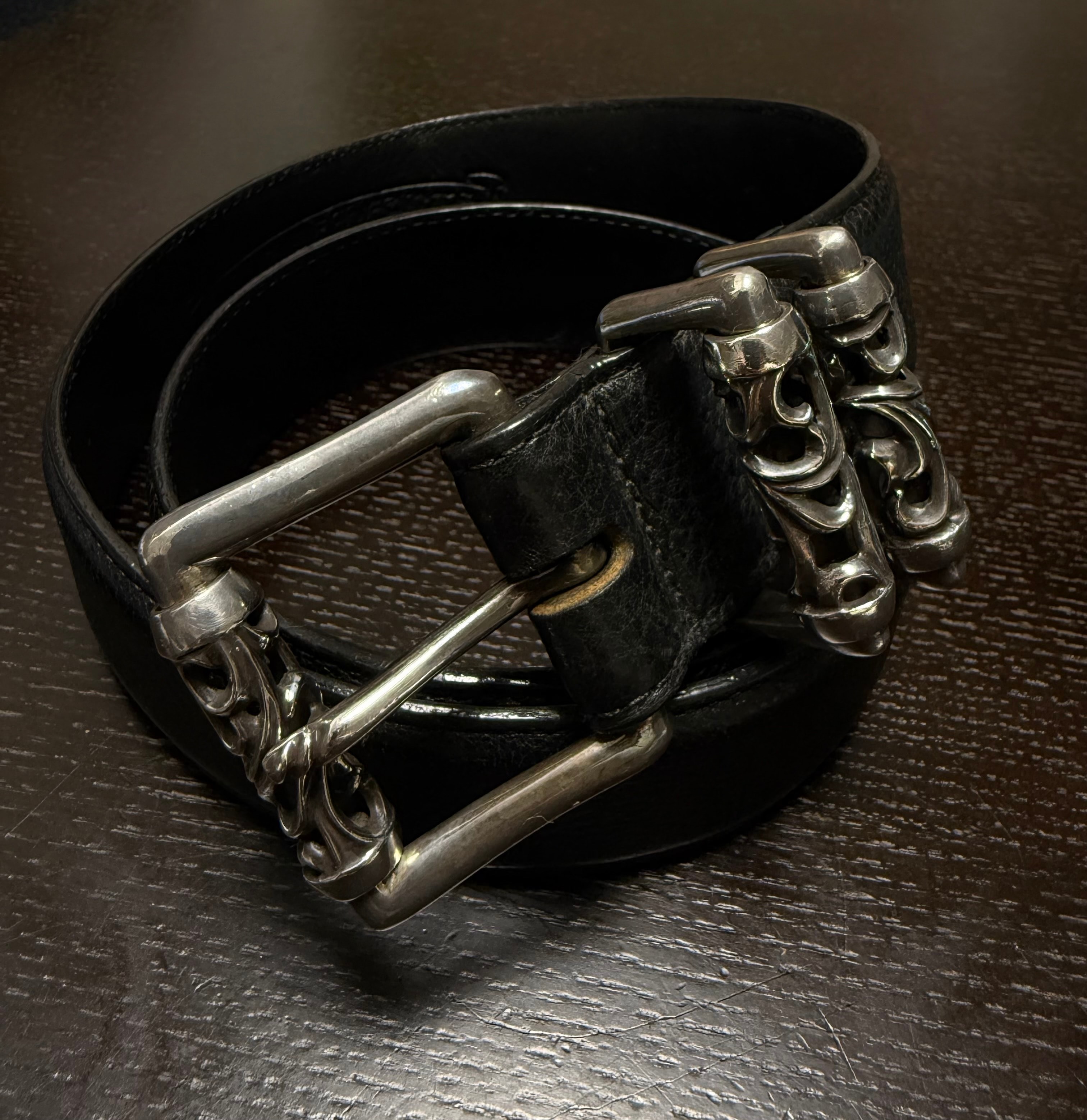 Chrome Hearts 3PC 1.5 Roller Leather Belt "Black/Silver"