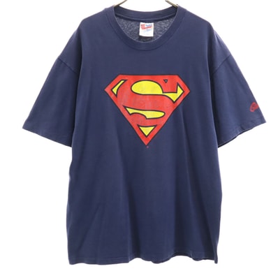 Hanes ヘインズ 90s オールド USA製 スーパーマン ロゴ 半袖 Tシャツ L ネイビー シングルステッチ