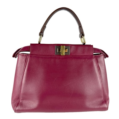 フェンディ FENDI ハンドバッグ ショルダーバッグ ピーカブー ミニ レザー ワインレッド×ブラウン レディース 8BN244-68H【中古】 z8424