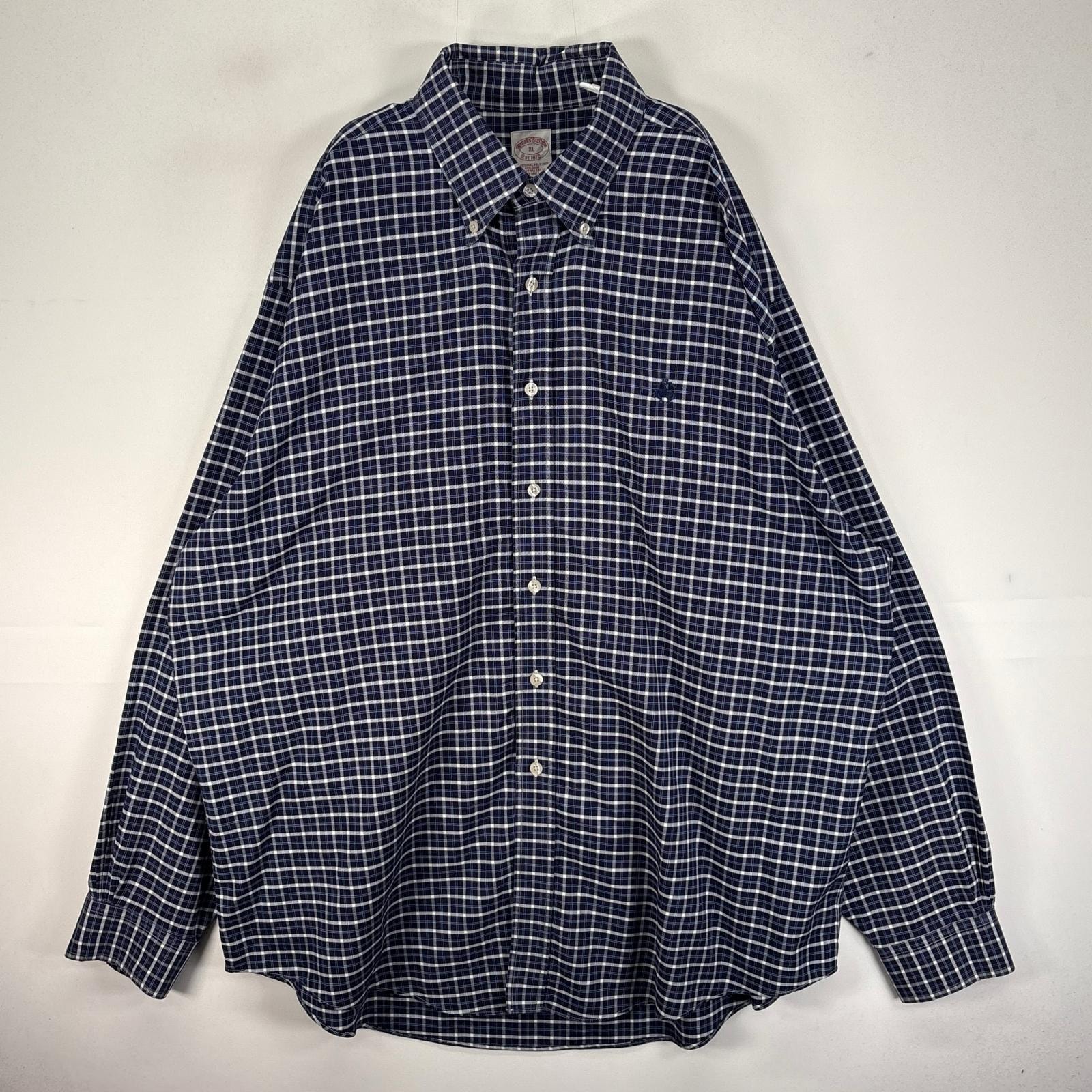 古着 ブルックスブラザーズ Brooks Brothers 長袖シャツ ワンポイント 刺繍ロゴ XL  ネイビー系 チェック メンズ