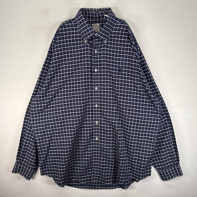 古着 ブルックスブラザーズ Brooks Brothers 長袖シャツ ワンポイント 刺繍ロゴ XL ネイビー系 チェック メンズ