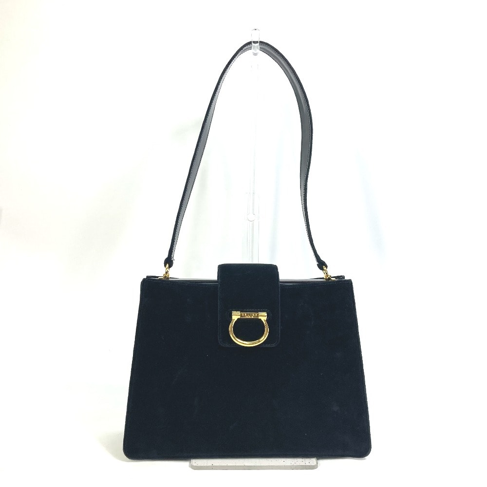 セリーヌ CELINE ヴィンテージ がま口 カバン 肩掛け ショルダーバッグ ベロア/レザー ブラック