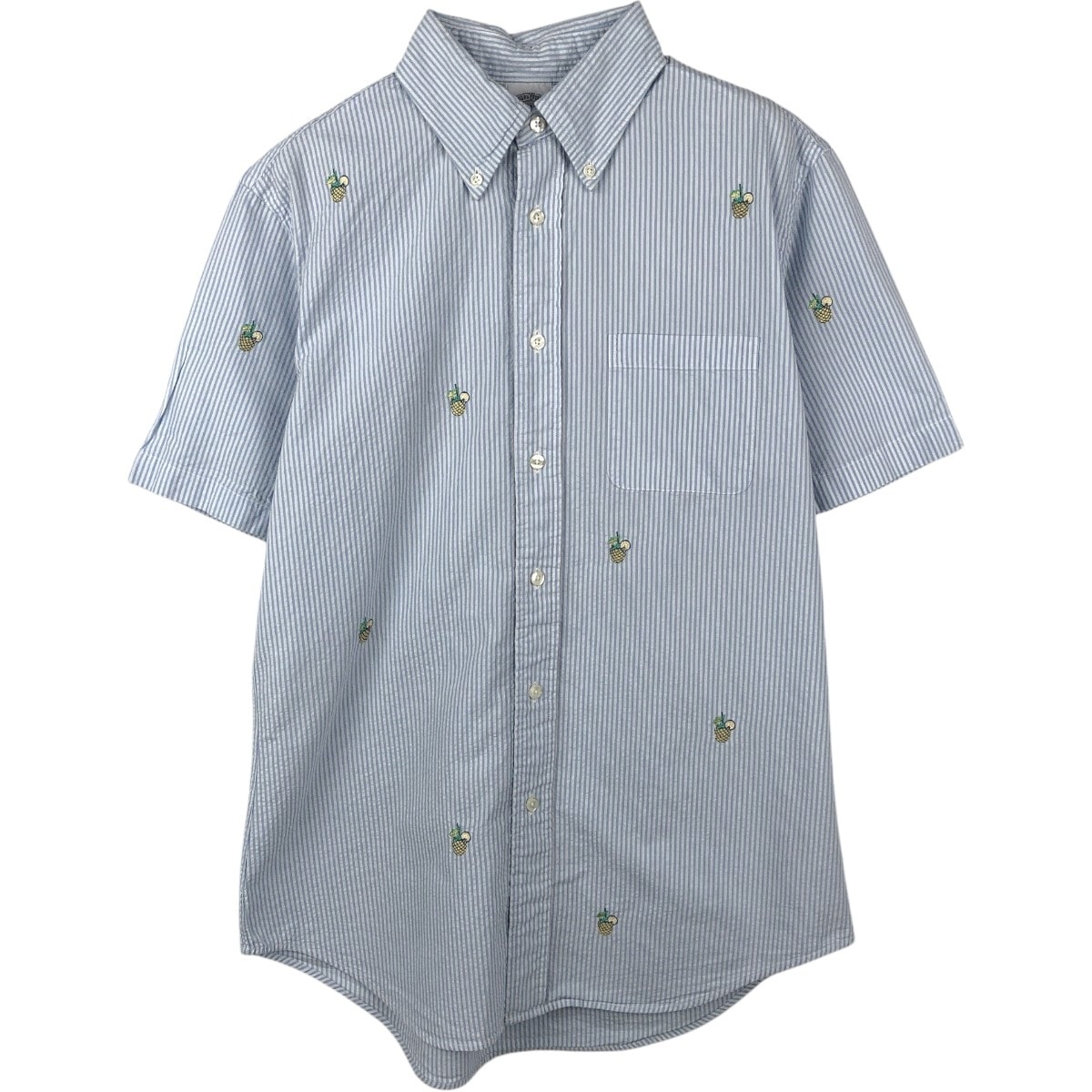 古着 ブルックスブラザーズ Brooks Brothers 1818 REGENT 総柄 シアサッカー 半袖 ボタンダウンストライプシャツ メンズM相当/eaa665164