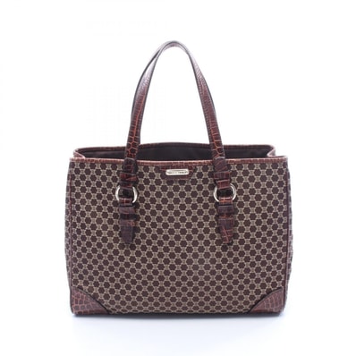 セリーヌ CELINE マカダム クロコ型押し トートバッグ バッグ キャンバス レザー レディース ブラウン系 【中古】